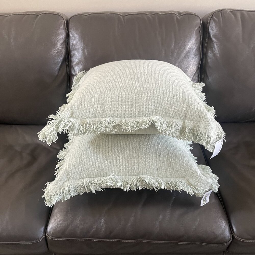 NEW Set of Two Cotton/Linen Blend Seafoam Green Decorative Pillows